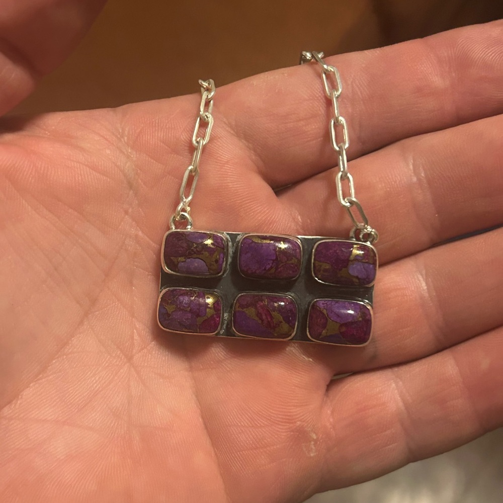 STERLING SILVER NATIVE AMERICAN SW PURPLE MOJAVE TURQUOISE BAR NECKLACE .925